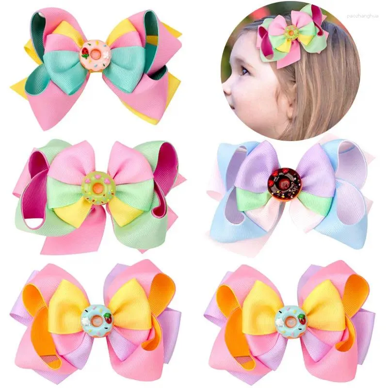 Haaraccessoires 3 Layer Boog Zoete Donut Clips Voor Meisjes Snoep Kleur Haarspelden Haarspeldjes Kids Kleding Hoofddeksels Handgemaakte Strik