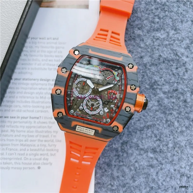 Top Digite Version Skeleton Dial All Fiber Pattern Case Japan Sapphire Mens Watch Rubber Designer Sport Watches 16