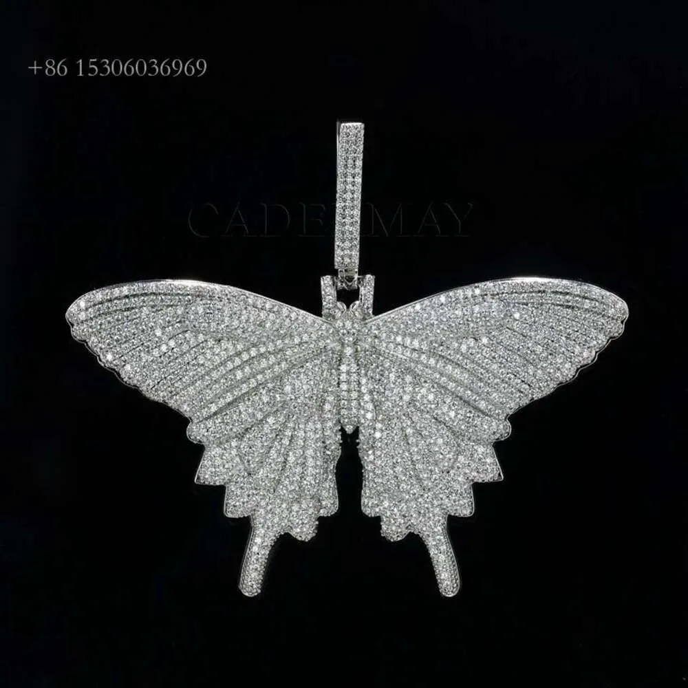 Cadermay Customized S Ice Out D VVS Butterfly Hiphop Moissanite Pass Diamond Tester Pendant Necklace