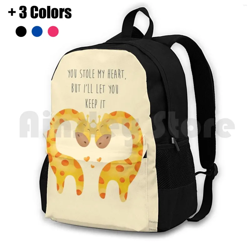 Backpack Giraffe Couple With Heart-You Stole My Hear But I Will Let You Keep It-Happy Valentines Day Outdoor Hiking Waterproof