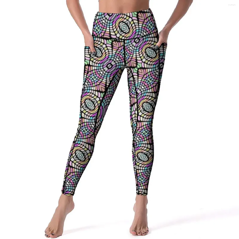 Women's Leggings Tribal Print Art Yoga Pants Pockets Black Oriental Sexy High Waist Sweet Sports Tights Stretchy Fitness Leggins