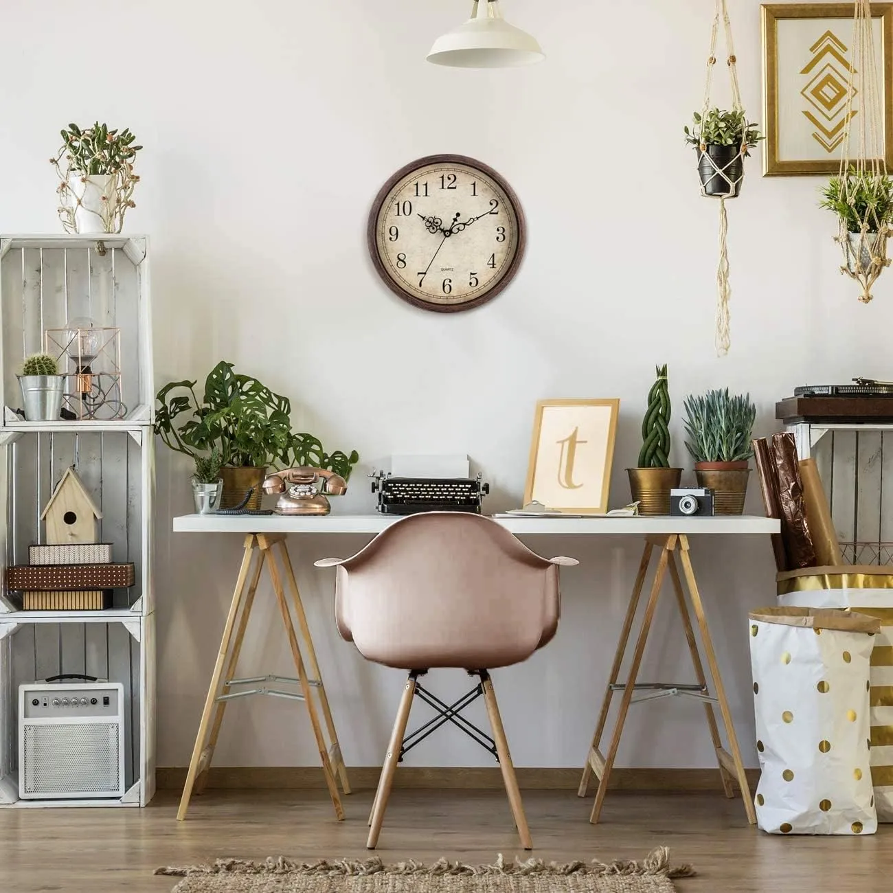 Modern Wall Clock – 8 Inch Silent Non-Ticking Battery Operated Clock For Living Room, Office, Home – Brown Frameless Design