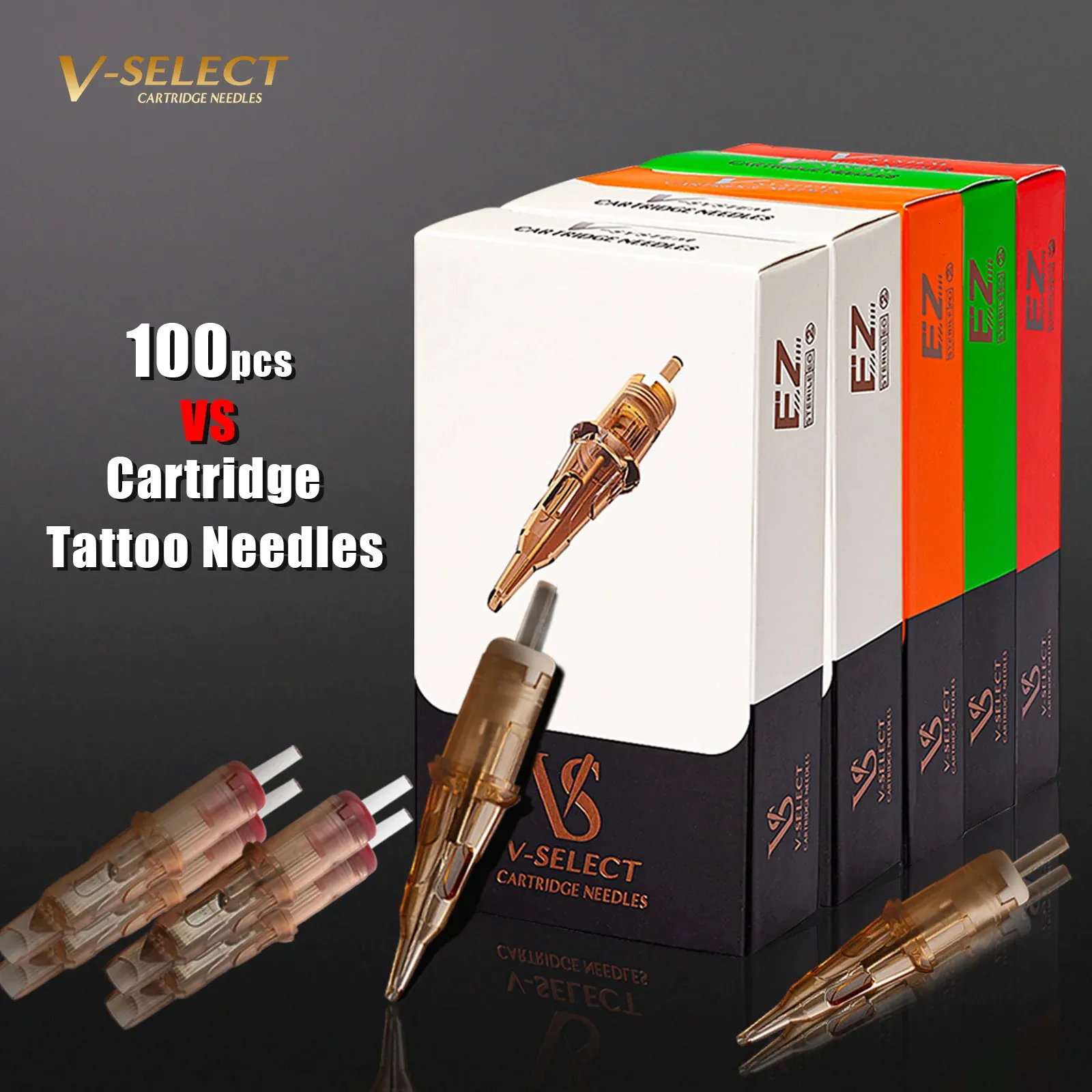 100pcs Mixed Sizes EZ V-Select Cartridge Tattoo Needle kits RL RS M1 CM Disposable Tattoo Needles Kits for Rotary Tattoo Pen 240219