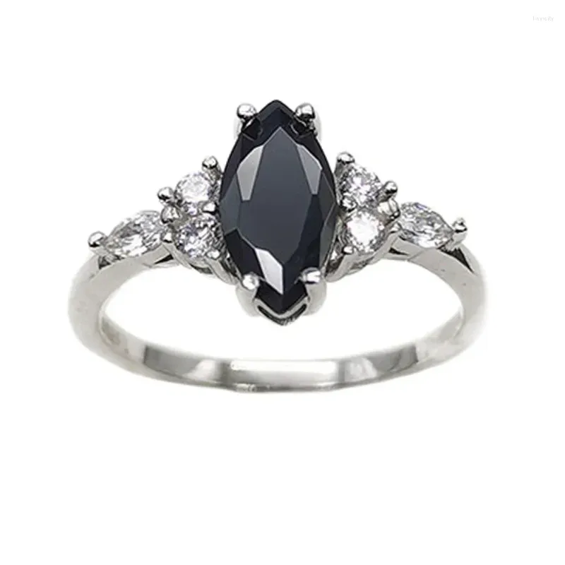 Anéis de cluster luz luxo puro anel de prata marquês preto ágata branco zircão elegante feminino vintage jóias de casamento