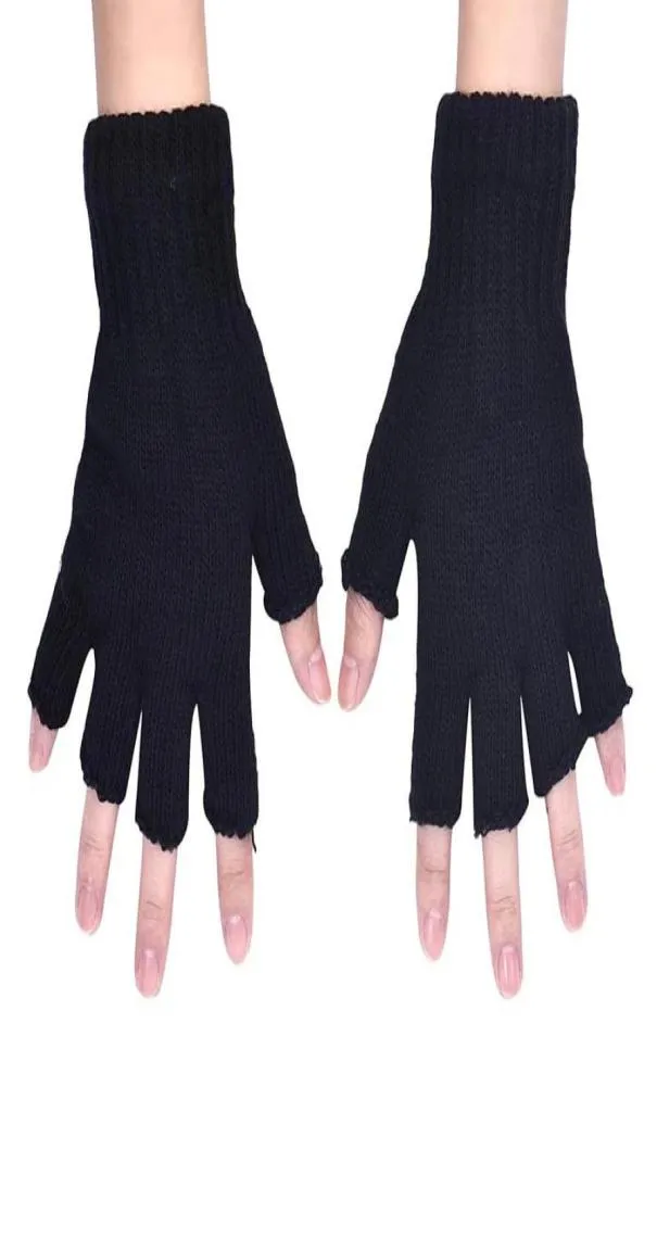 Hommes entiers noir tricoté Stretch élastique chaud demi doigt gants sans doigts hiver femmes gants hommes demi doigts mitaines 165c5697068