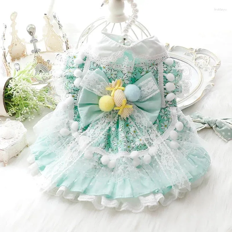 Dog Apparel Lolita Green Skirt Clothes Dress Candy Handwork Dogs Clothing Fashion Kawaii Small Pet Costume Spring Summer Ropa Para Perro