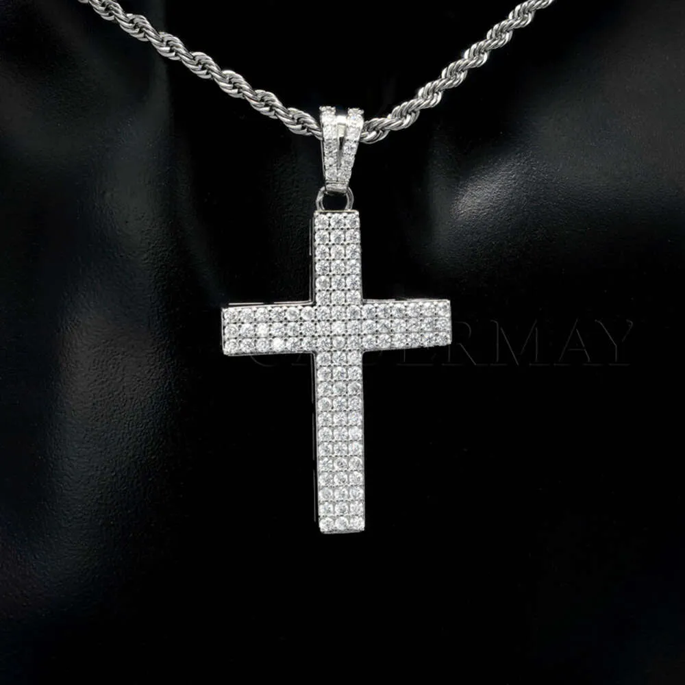 Colar moissanite 10k 14k cruz pingente colar d vvs moissanite estilo hip hop feminino masculino pingente jóias