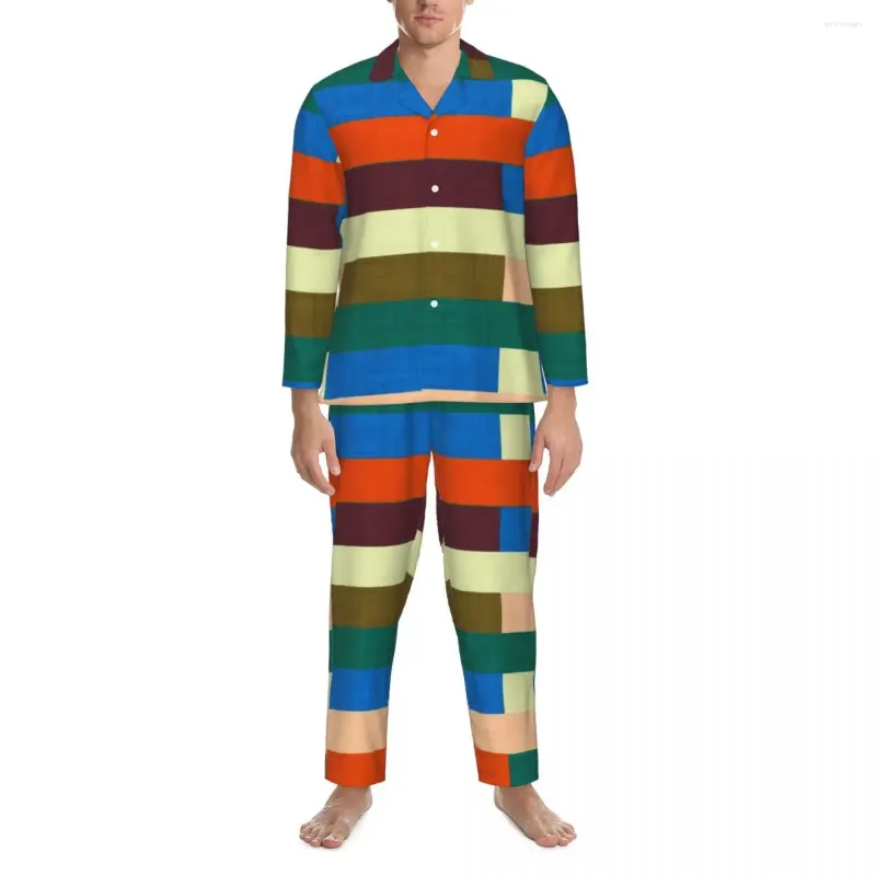 Pijamas masculinos pijamas homens retro mod quarto kilim outono cores duas peças soltas pijama conjunto de mangas compridas moda oversize casa terno