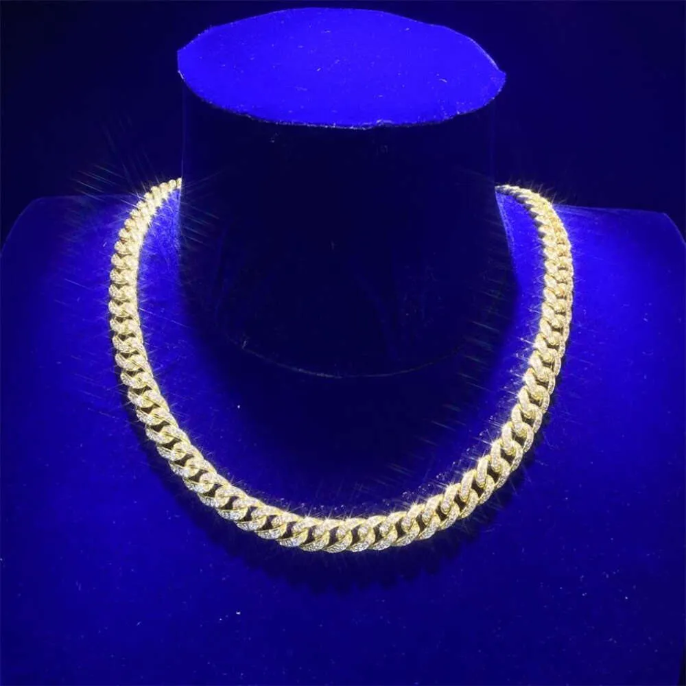 Collier pour hommes, chaîne à maillons cubains, diamant rond, zircone, argent, plaqué or blanc 18 carats, vente en gros, 9mm