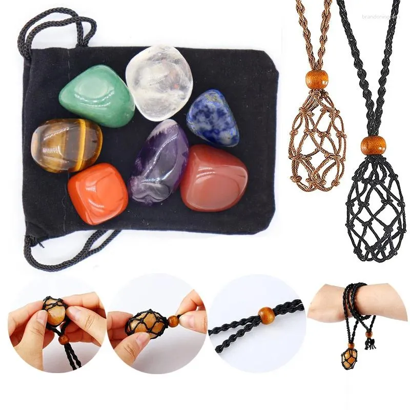 Necklace Earrings Set Large Irregular Natural Stone Beads Seven Chakra Yoga Bracelet Mesh Pocket Weaving DIY Jewelry Making Pendant