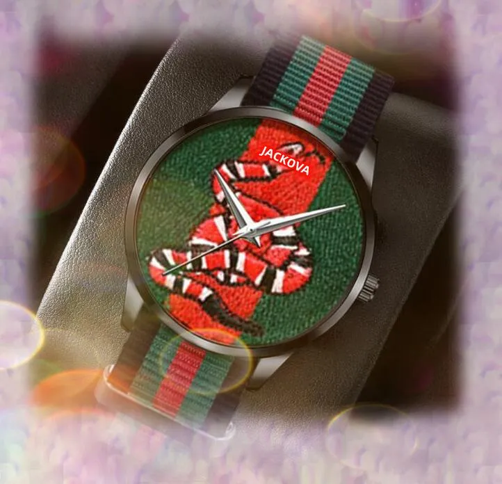 Iced Out Bee Cat Snake Tiger Dial Watch Moda elegante Reloj con movimiento de cuarzo para hombres y mujeres Negocios Todo el crimen Simple Cae pulsera de cadena ultra delgada Relojes regalos