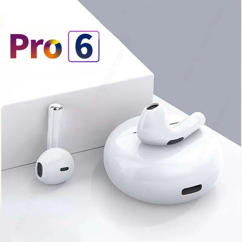 Original Pro 6 TWS Wireless Bluetooth Earphones Mini Pods Earbuds Earphone Headset för Xiaomi Android Samsung Apple iPhone -hörlurar Högt trovärdighetsspel Örskydd