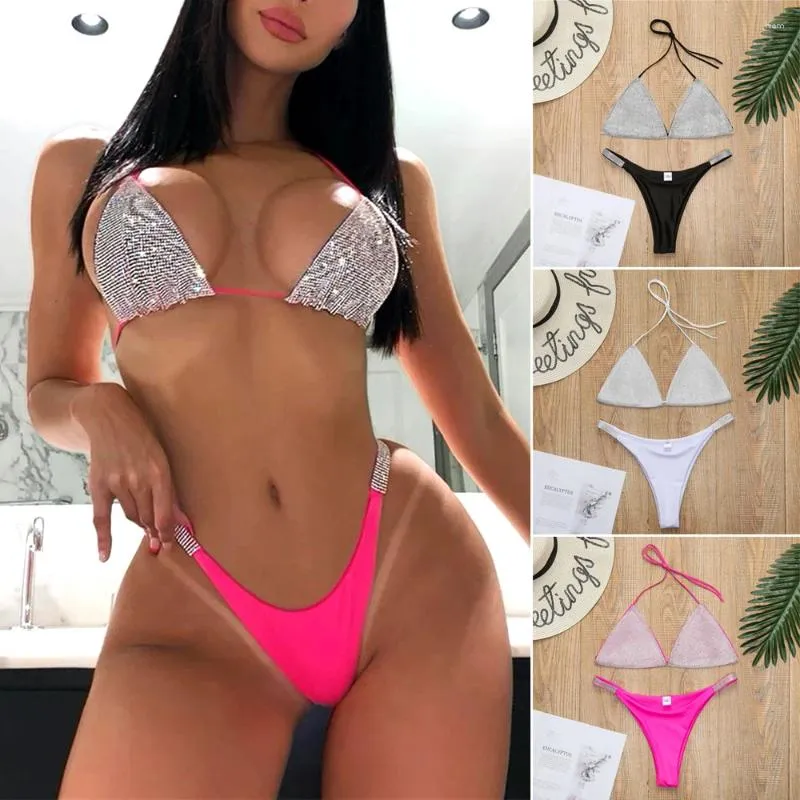 Kadın mayo 2 parçalı mayo seksi elmas bikini hızlı kuru yaz spa giyim yüzme havuzu plajı için ince iç çamaşırı