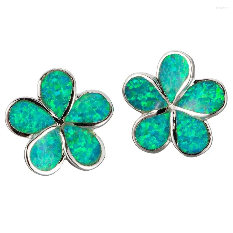 Stud Oorbellen KONGMOON Plumeria Kiwi Green Fire Opal Verzilverde sieraden voor vrouwen Piercing