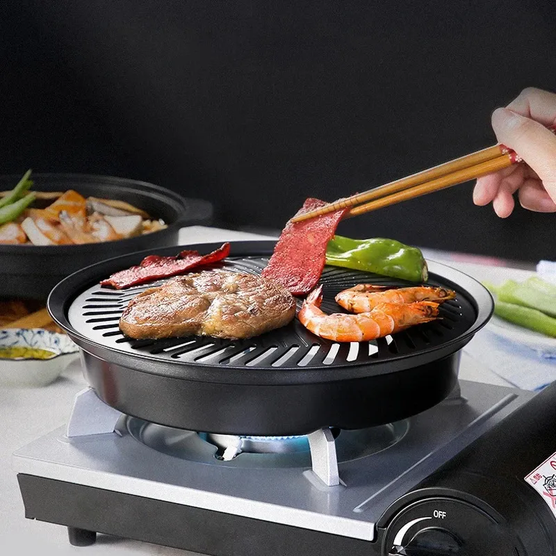 Senza fumo Barbecue Grill Pan Antiaderente Piastra fornello a gas Teglia elettrica Strumenti per barbecue per uso domestico all'aperto 240223