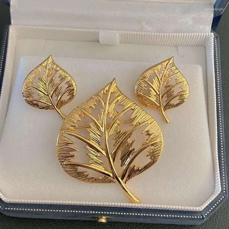 Colar brincos conjunto acessórios vintage folha dourada broche corsage casaco terno pino atacado