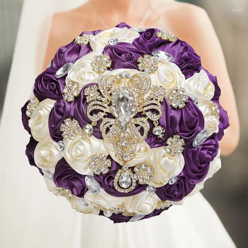 Декоративные цветы 1 шт./лот фиолетовый свадебный букет из искусственной ленты Роза