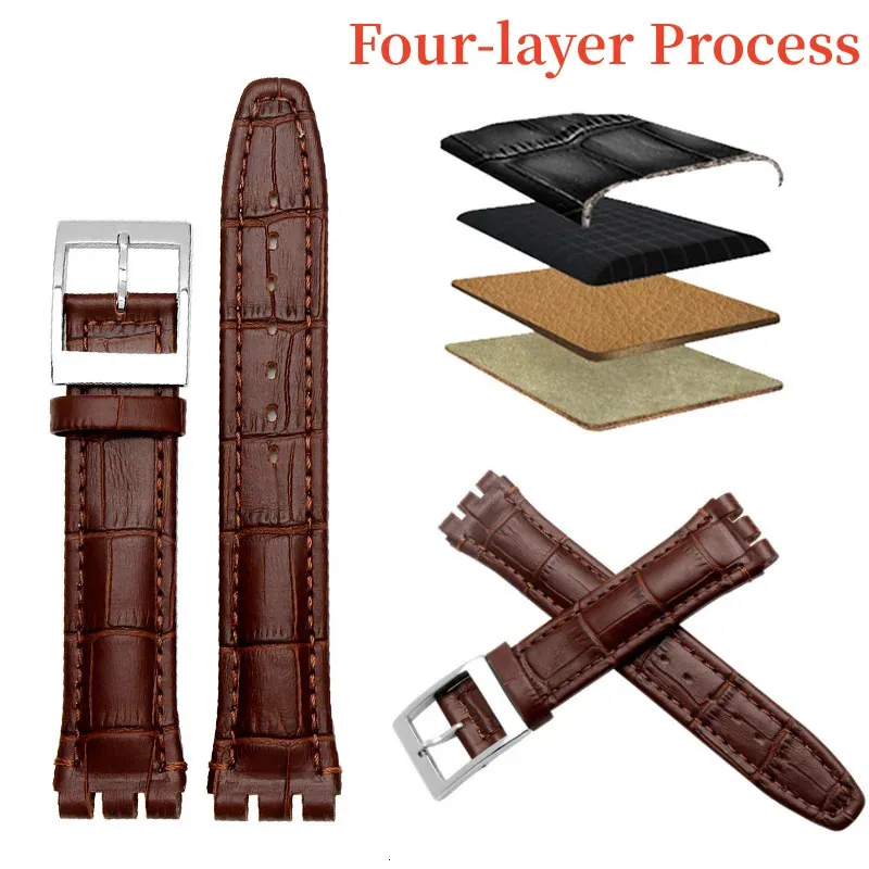 Genuine Leather Strap For Watchband 17mm 19mm Sweatproof Bracelet Belt with Steel Stainless Clasps Men Watch Accessories 240221