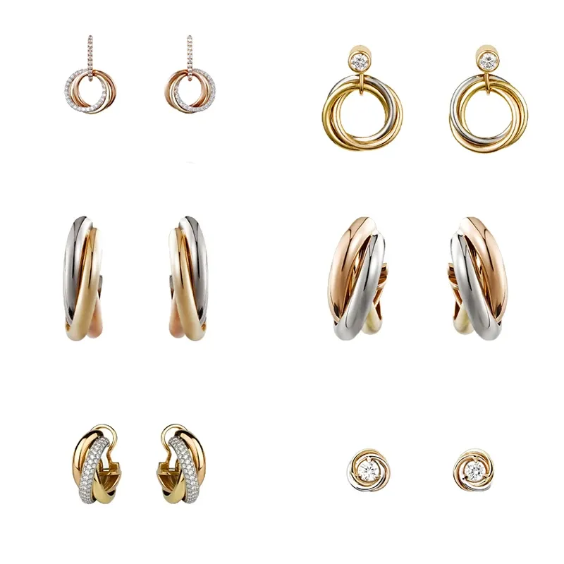 Классические модные брендовые ювелирные изделия Trinity, три кольца из розового золота, три цвета, женские очаровательные серьги с бриллиантами