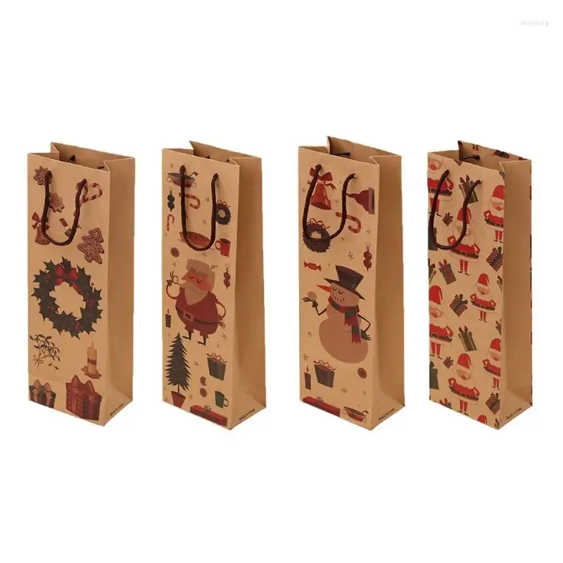 Gift Wrap 12 Pcs Christmas Kraft Paper Wine Bottle Bags Reusable Present Packaging