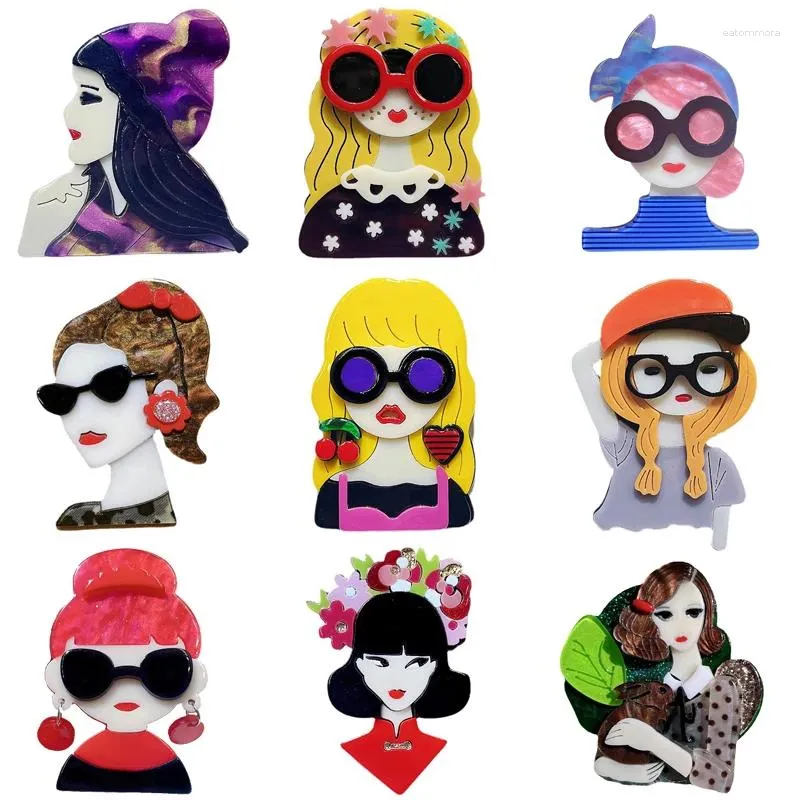 Broches Zomer Mode Zonnebril Cool Girl Acryl Voor Vrouwen Grappige Cartoon Pins Badge Designer Sieraden