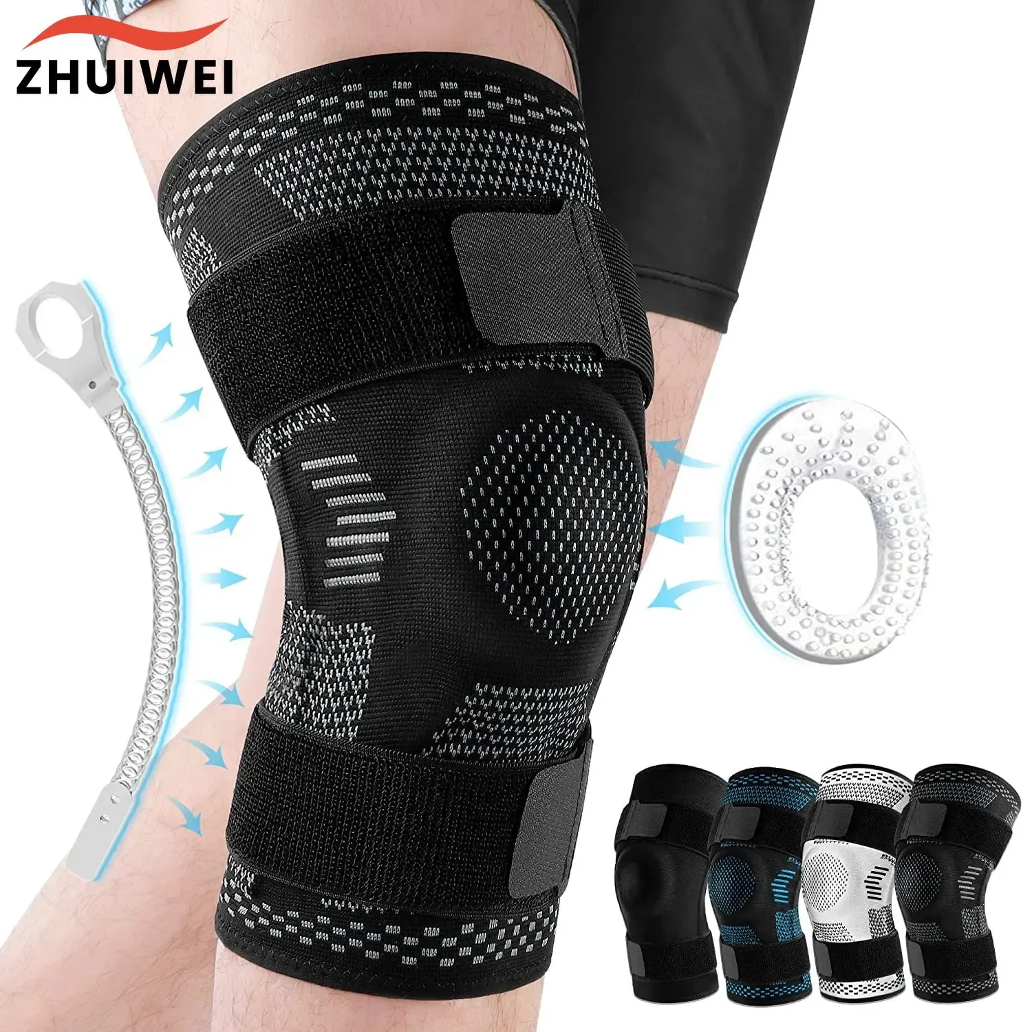 Genouillère de soutien, manchon de compression du genou pour les douleurs au genou, pour femmes et hommes avec stabilisateurs latéraux et protection rotulienne GelKnee pour ACL 240223