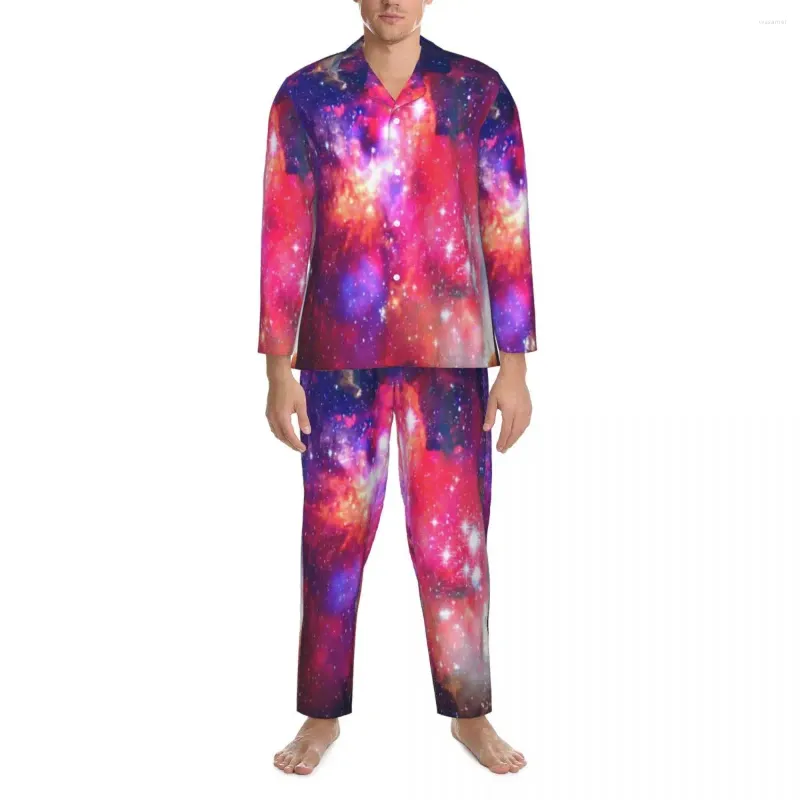 Mäns sömnkläder Underbara stjärnklara pyjama sätter hösten Galaxy Space Print Kawaii Bedroom Par 2 Piece Casual Overized Design Nightwear