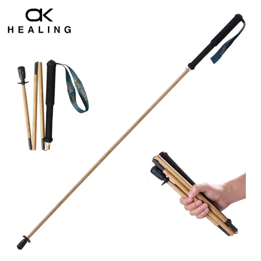 Bamboo Trekking Poles Carbon Fiber Hiking Sticks Portable 5-Section Foldable Outdoor Walking Sticks Walk Cane Climbing Equipment 240220