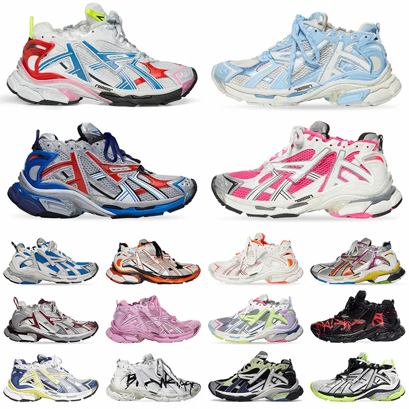 2024 OG Track Runners 7 balencaigas7.0 Повседневная мужская дизайнерская обувь Женская кожа Белый Серебристый Розовый Нейлоновая сетка Кроссовки Кроссовки на платформе Graffiti Dark Taupe Кроссовки на платформе
