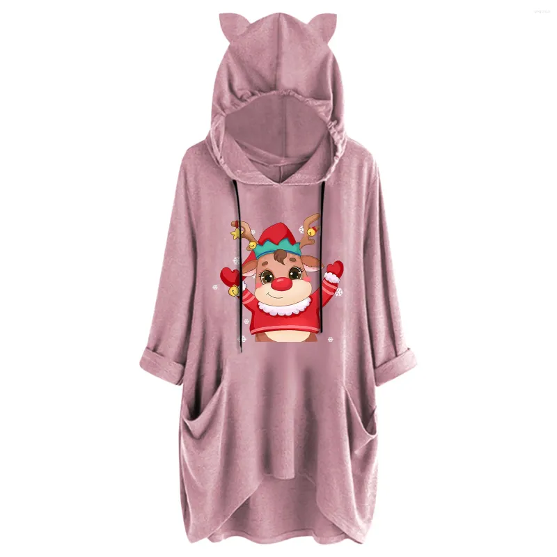 Abbigliamento etnico Natale sciolto carino top camicetta cappello da donna manica media stampato con cappuccio abito estivo a righe abiti da skater per le donne casual