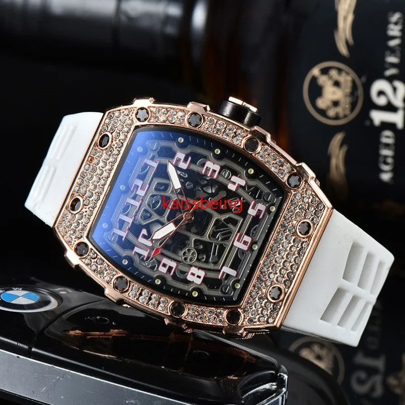 Diamond Luxury 3-Pin Quartz Watch Transparent Bezel Men's Automatic Watch Men's Designer Write Waterproof Reloj HOMBRE2082