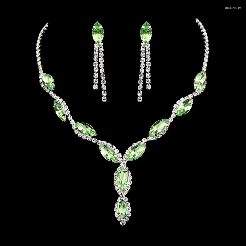 Collana orecchini set BLIJERY moda cristallo verde festa di nozze per le donne accessori per abiti da sposa lunghi