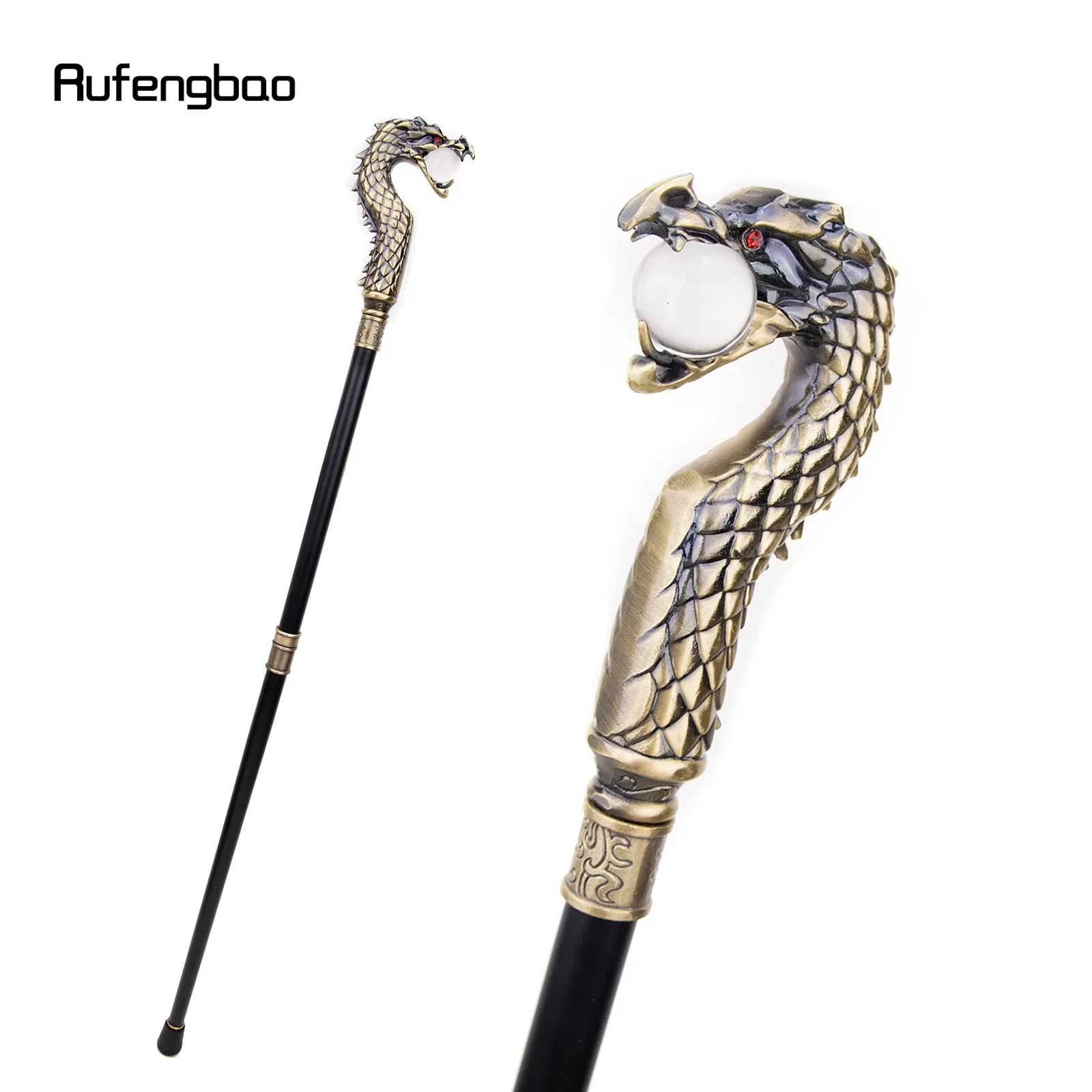 Golden Dragon Head Bite Ball Fashion Walking Stick Decorative Stick Cospaly Vintage Party Fashionable Walking Cane Crosier 93cm