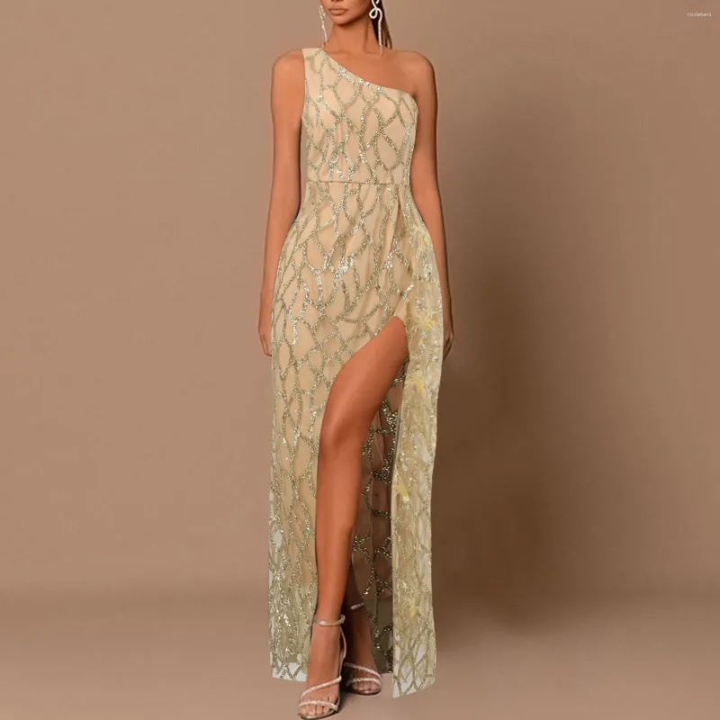 Casual Dresses 2024 Fashion Sequin Dress Fairy Long Sleeveless Fashionable Slim Temperament Elegant Mid Length Evening For Women