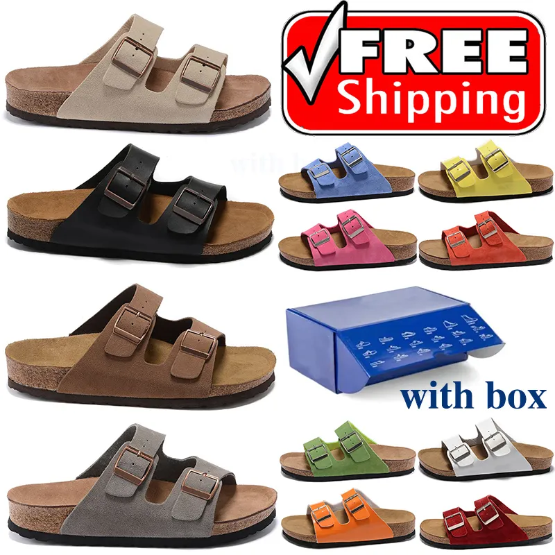 with box free shipping Designer men women Sandals unisex slippers Leather flip flops hombres mujeres Beach Sliders Woody Buckle Strap Casual clogs mules