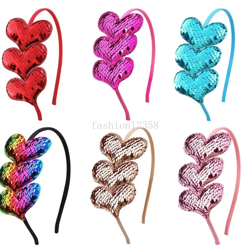 Valentine's Day Heart Headband Sequin Love Hair Band Hoops, Fashion Glitter Heart Hairband Accessoires for Girls Women Wedding Birthday Christmas Party Costumes