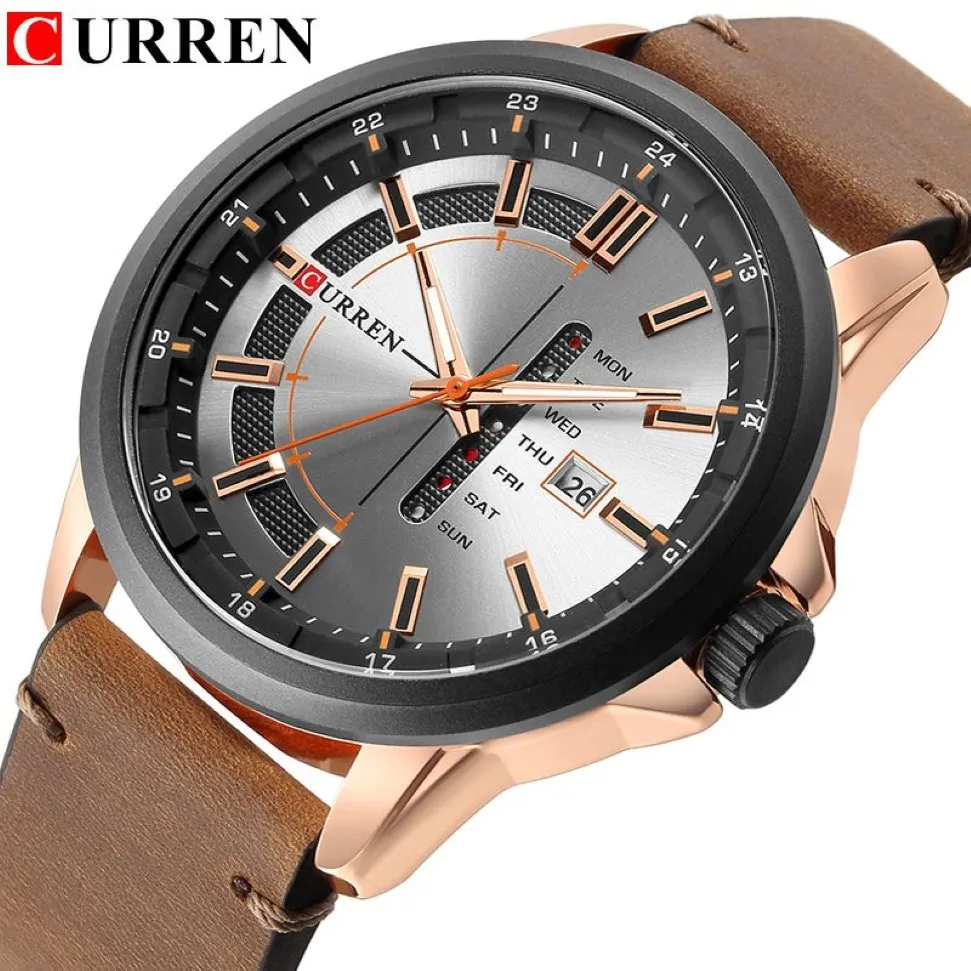 Relojes CURREN de lujo informales para hombre, reloj deportivo militar, reloj de pulsera analógico de cuarzo, calendario con pantalla, reloj Masculino Montre Homme256D