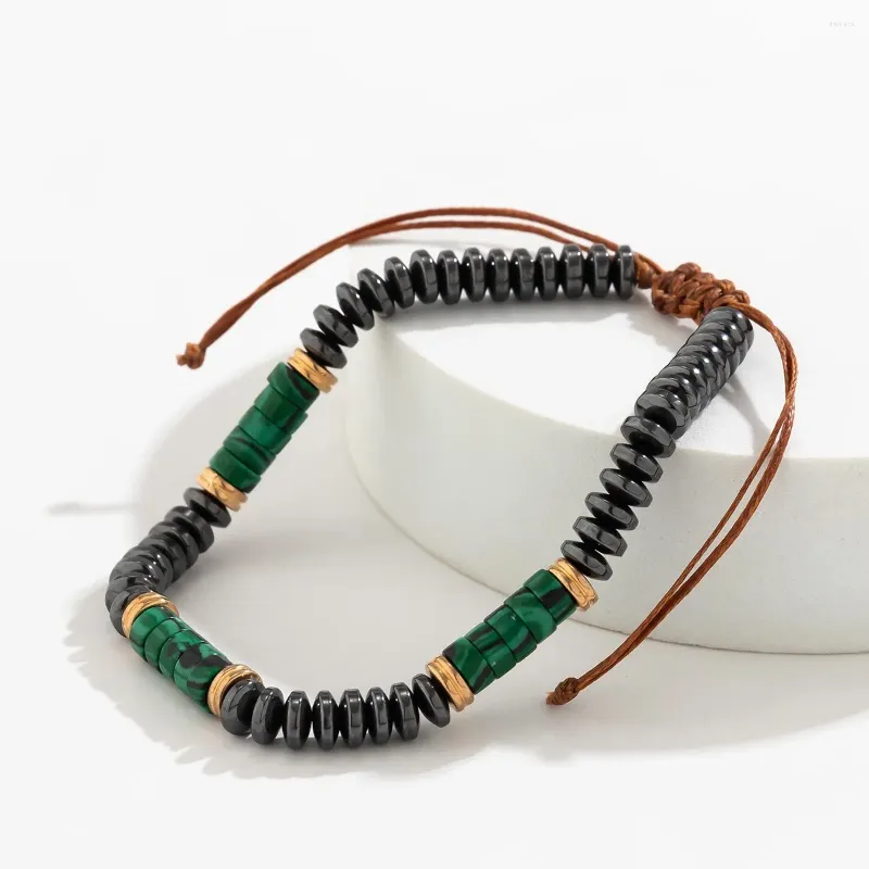 Strand Fashion Handgemaakte Mannen Schijfvorm Hematiet Met Natuursteen Kraal Vriendschap Armbanden Heren Sieraden