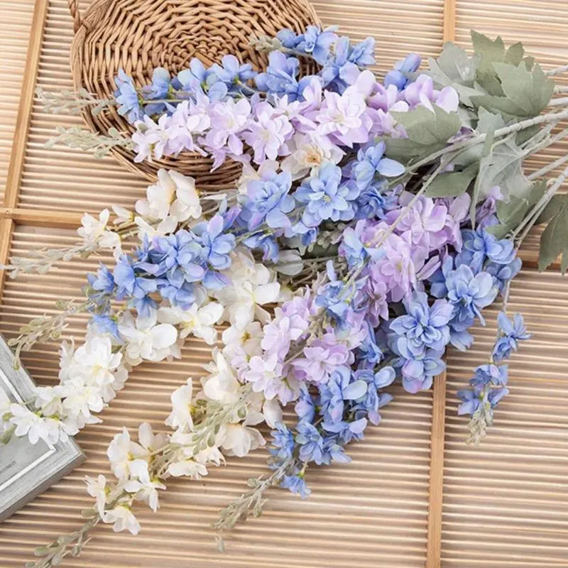 Fleurs décoratives fleur artificielle en plastique ne se décolore pas branche légère décor de mariage faux Delphinium décorer