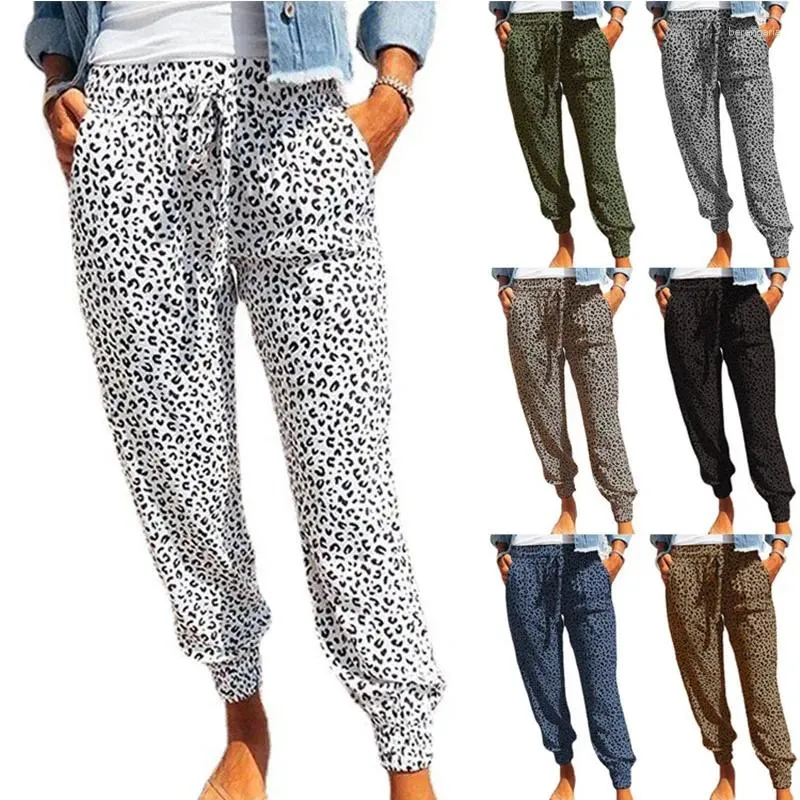 Kvinnor Pants Summer European och American Leggings Lose Leopard Print Lace Up Casual 2024