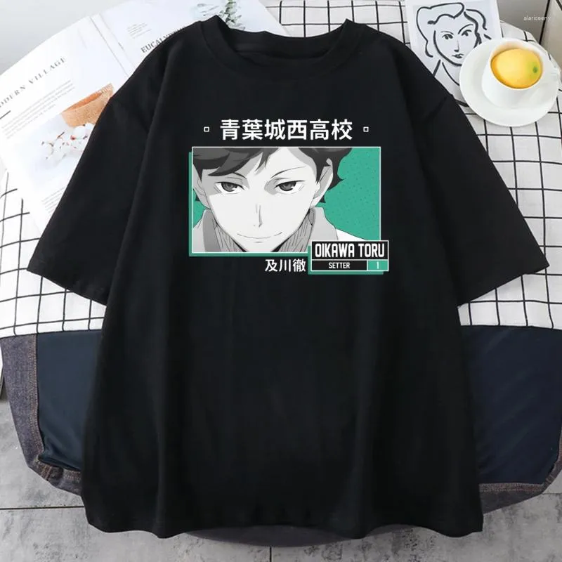 Женские футболки, футболка большого размера Haikyuu Oikawa Tooru, повседневная черная рубашка с круглым вырезом и коротким рукавом, модная летняя женская футболка с графикой в стиле Харадзюку