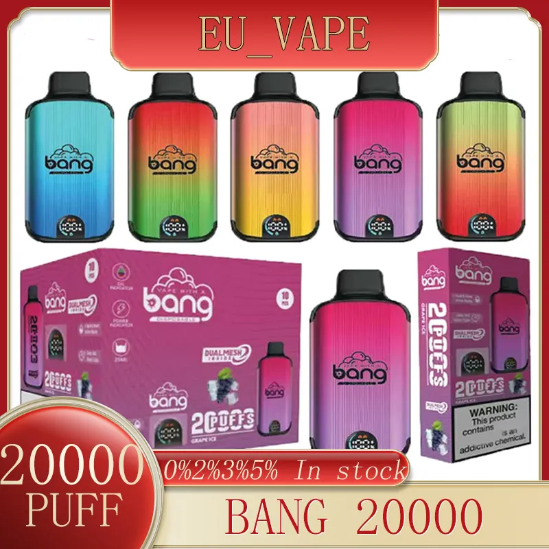 Orijinal Bang 20000 Puffs 20K Puff 20000 Akıllı Ekran Elektronik Sigara Vape Tek Kullanımlık 0% 2% 3% 5% 25 ML PREFLEFLED POD 650mAH Şarj Edilebilir Pil Vaper Puff 20K