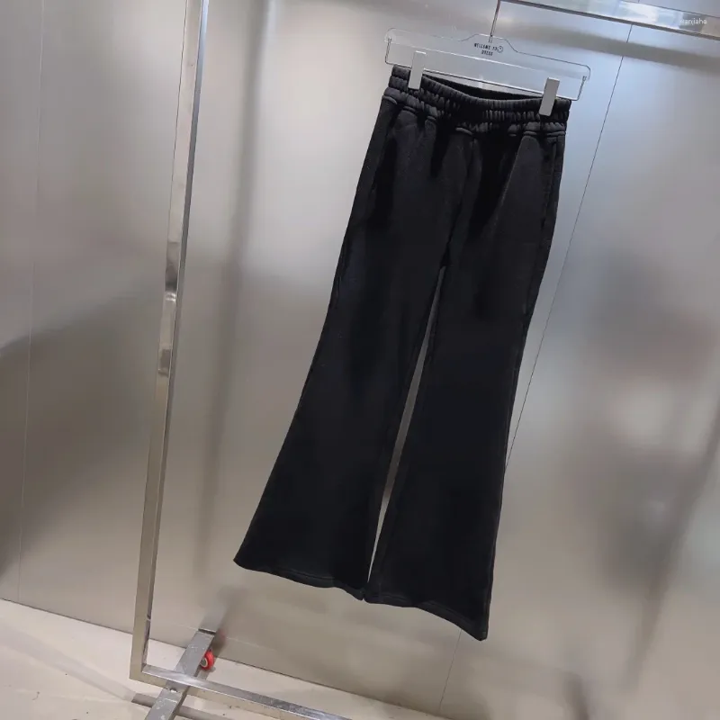 Spodnie damskie 2024 Modna luźna swobodna elastyczna talia polar czarny mikro spodnie 1221