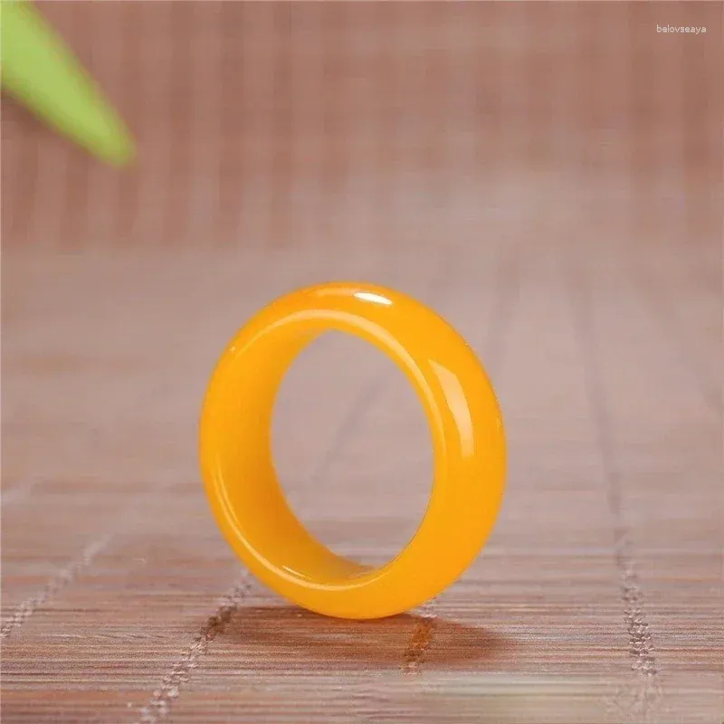 Cluster Rings Natural Hetian Yellow Jade Ring Fashion Charm Jewellery Carved Jadeite Designer Accessories Amulet For Men Women Gifts Luxury