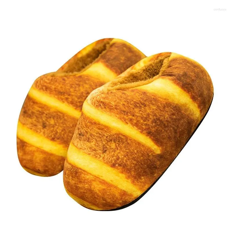 Slippers Gepersonaliseerde Creatieve Brood Toast Katoenen Schoenen Paar Pluche Thuis Warme Vrouwen Grappige Harige Anti Slip Vloer Gezellige Slides