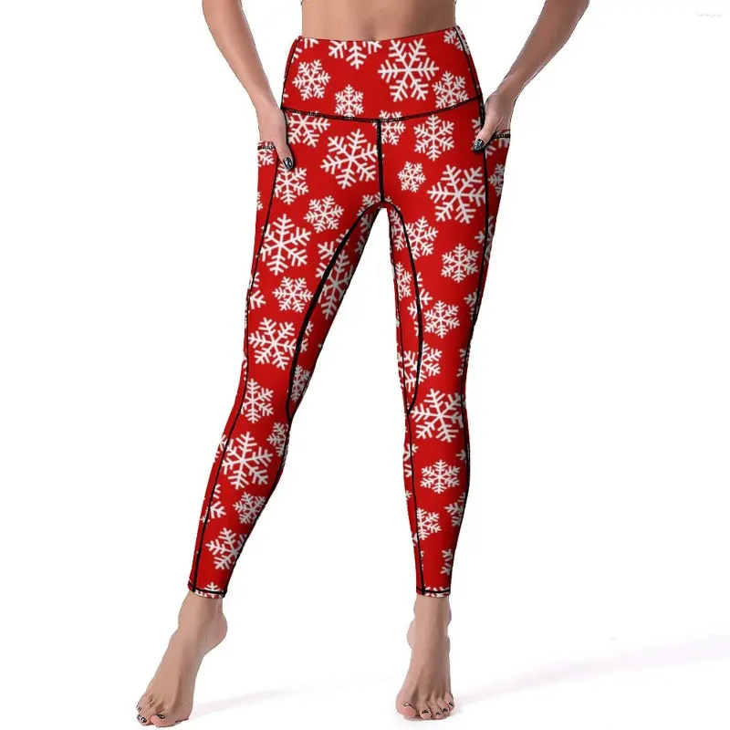 Leggings pour femmes Pantalon de yoga de flocon de neige d'hiver imprimé rouge sexy taille haute doux sport legging stretch graphique fitness course leggins