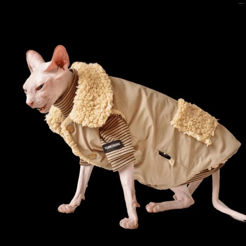 Kedi kostümleri rüzgar geçirmez su geçirmez kuzu polar ceket sfenks sıcak kış kıyafeti Devon Rex Sfynx için tüysüz
