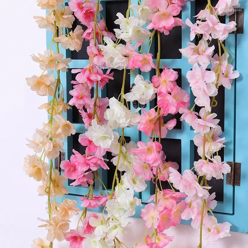 装飾的な花180cm人工ロマンチックチェリーブロッサムレイタンホームウェディングアーチ装飾バインズシルクアイビーストリングウォールハンギングガーランド