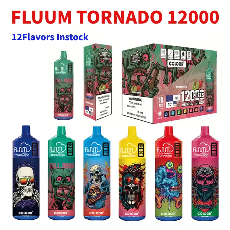 Original Fluum Tornado Box 12000 Puffs E Cigarettes Starter Kit 12K Big Vaporizers Disposable Vape Mesh Coil vapes 650mAh Rechargeable Battery 20ml Prefilled Pods