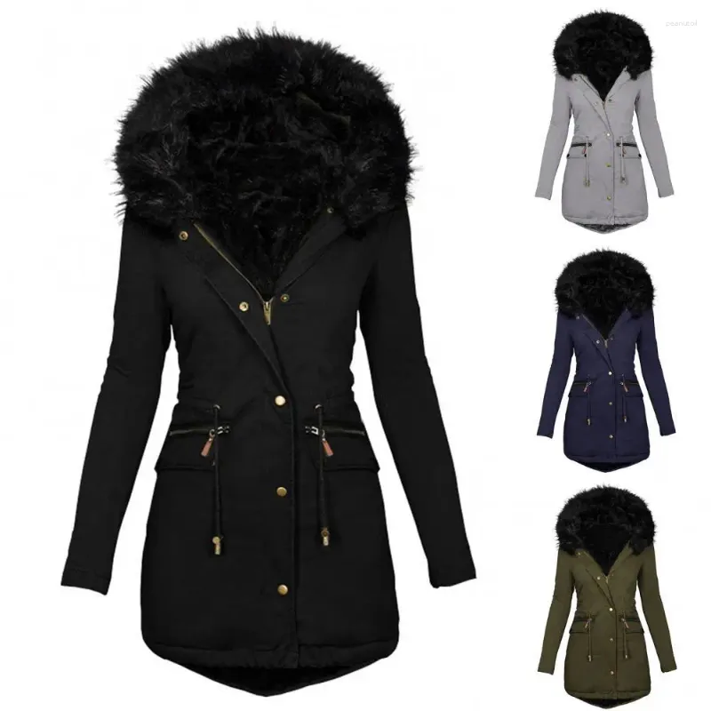 Trenchs de femmes 40% dames hiver manches longues fausse fourrure capuche mi-longueur manteau chaud Parka veste de neige à capuche couette grande taille